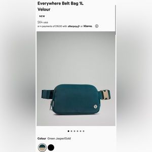 New Lululemon Everywhere Belt Bag 1L Velour Green Jasper/Gold